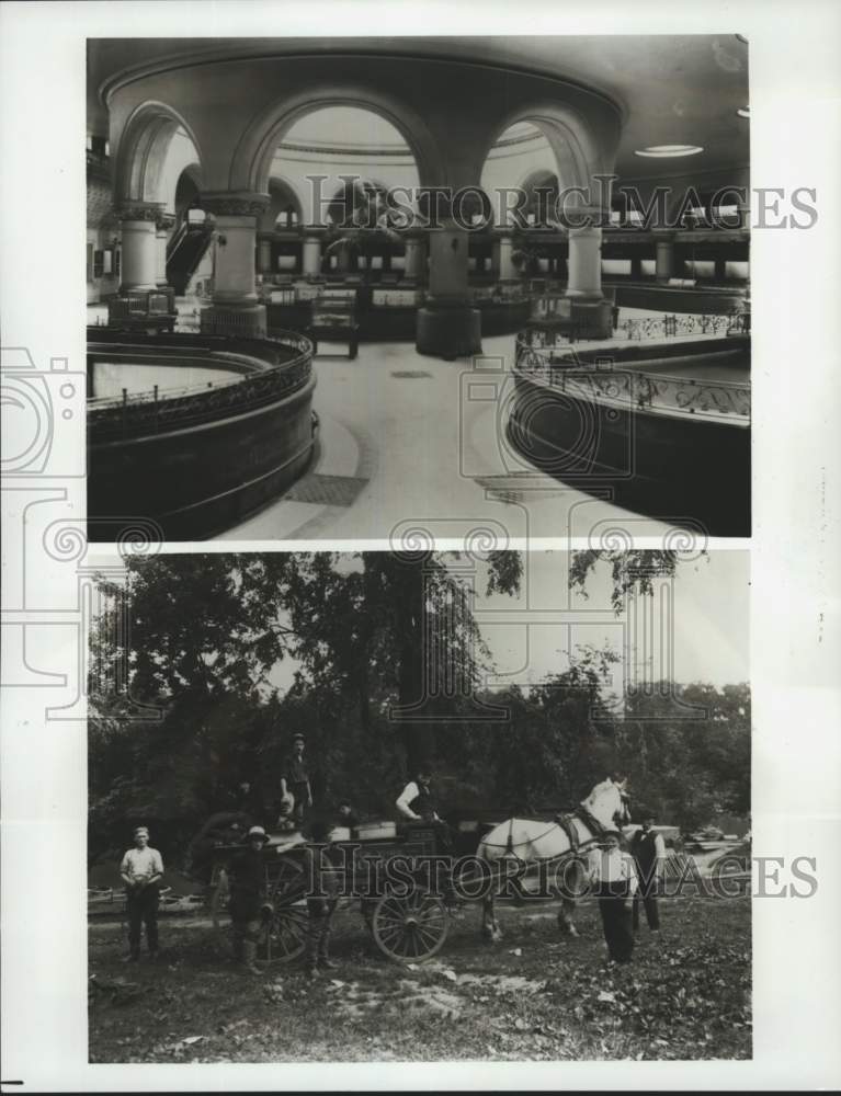 1902 Press Photo Interior of New York Aquarium at Castle Garden & staff members - Historic Images