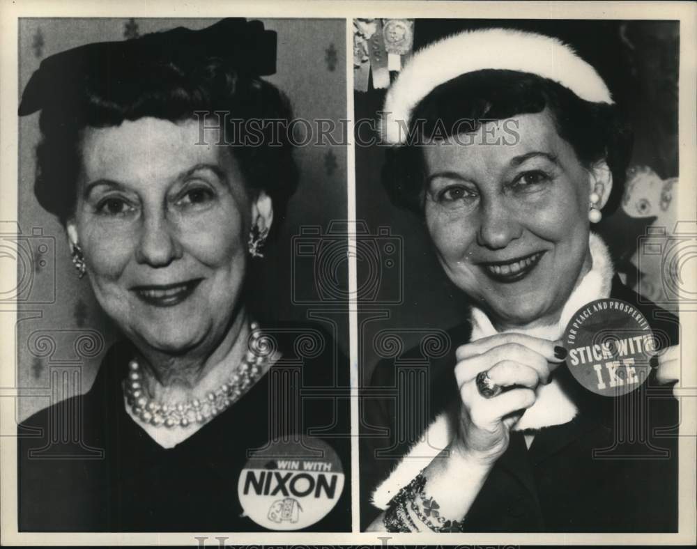 1968 Mamie Eisenhower Wears Buttons - Win With Nixon; Stick with Ike-Historic Images