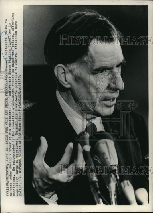 1970 John Kenneth Galbraith talks to newsmen, Washington-Historic Images