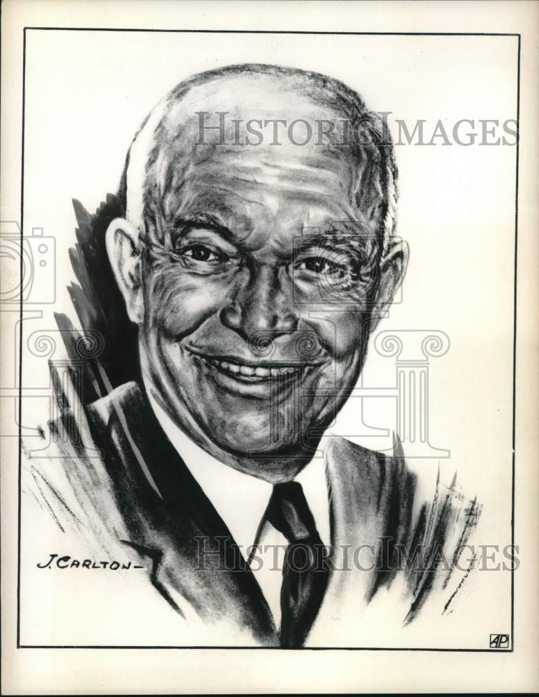 1968 Sketch of President Dwight D. Eisenhower by artist John Carlton-Historic Images