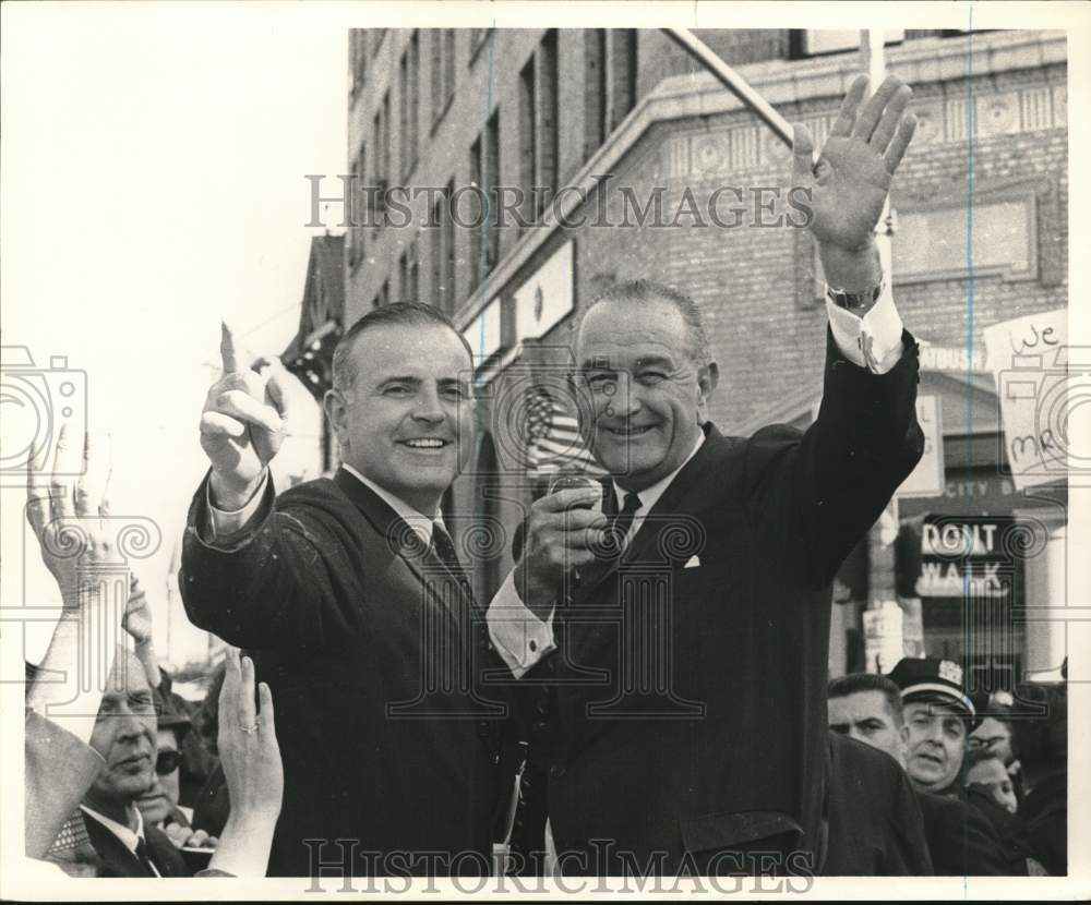 1966 President Lyndon Johnson Waves to Crowd-Historic Images