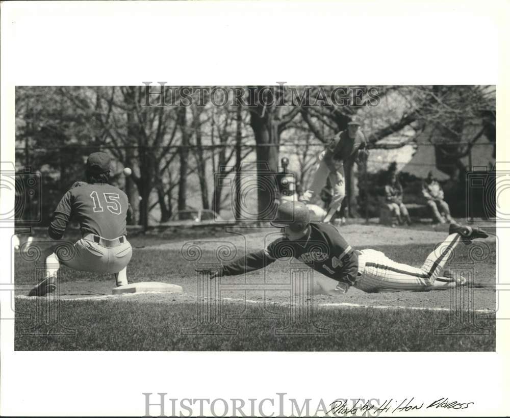 Press Photo Susan Wagner High School Baseball Player Slides to Base - sia23931- Historic Images