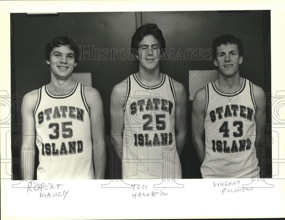 Press Photo College of Staten Island Basketballers Mauch, Hannapin, & Polimeni- Historic Images