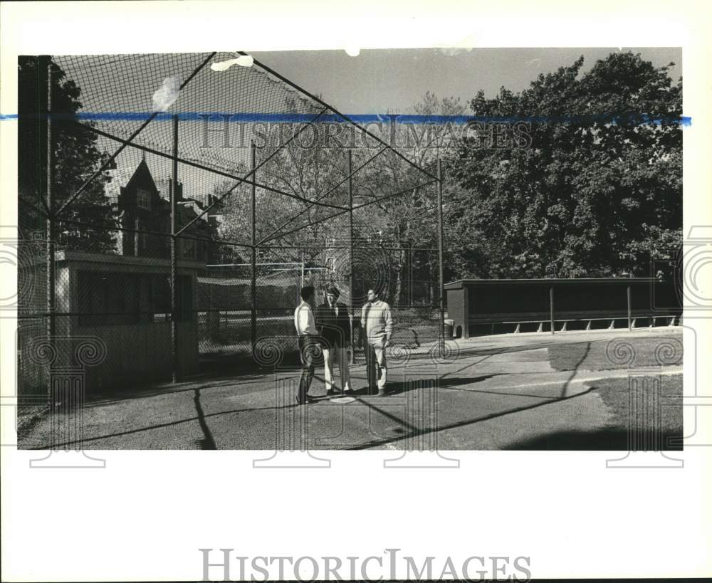 Press Photo Tom Webber, Walt Hameline and Mike Fazio at Wagner Baseball Diamond - Historic Images