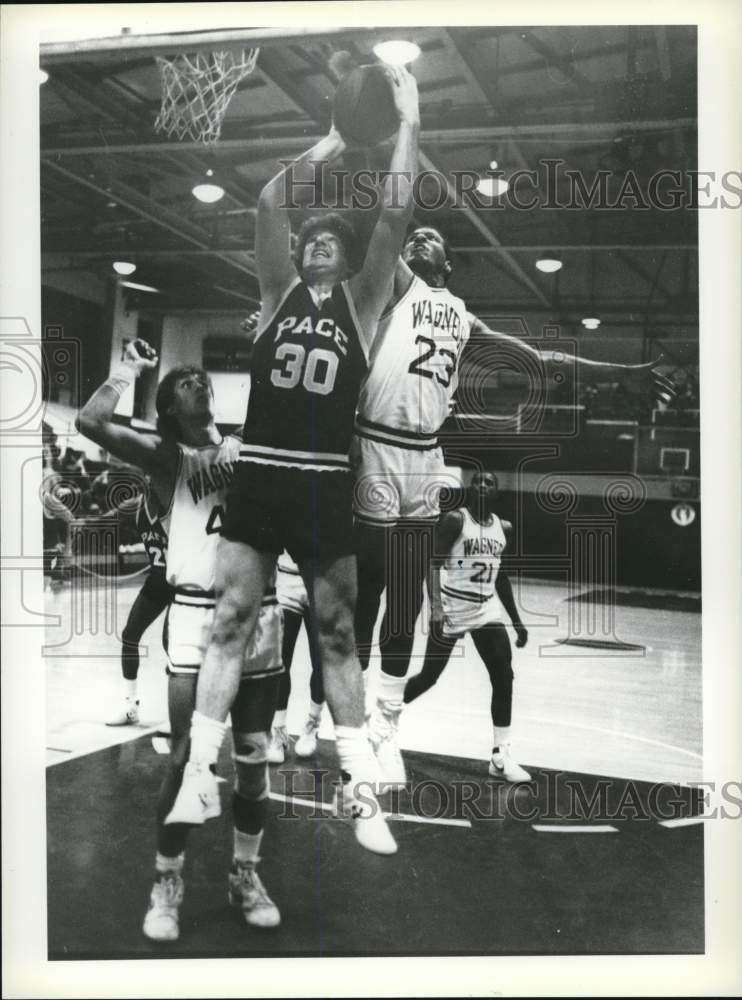 1984 Press Photo Basketball Players at Wagner Versus Pace Game - Historic Images