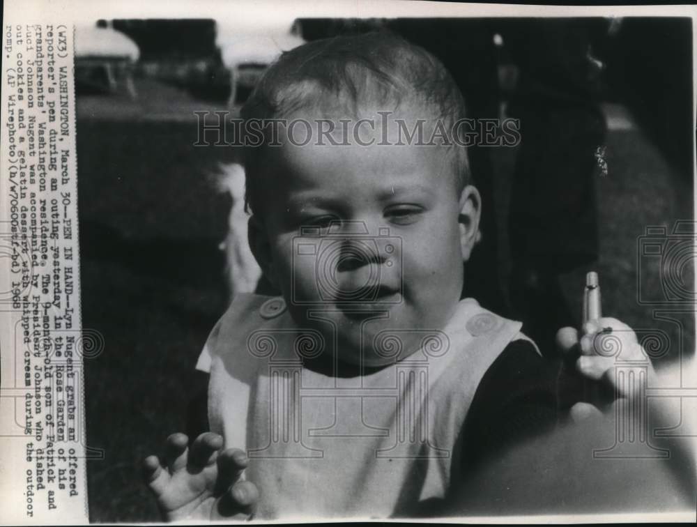 1968 Press Photo Baby Lyn Nugent, Son of Patrick and Luci Johnson Nugent - Historic Images