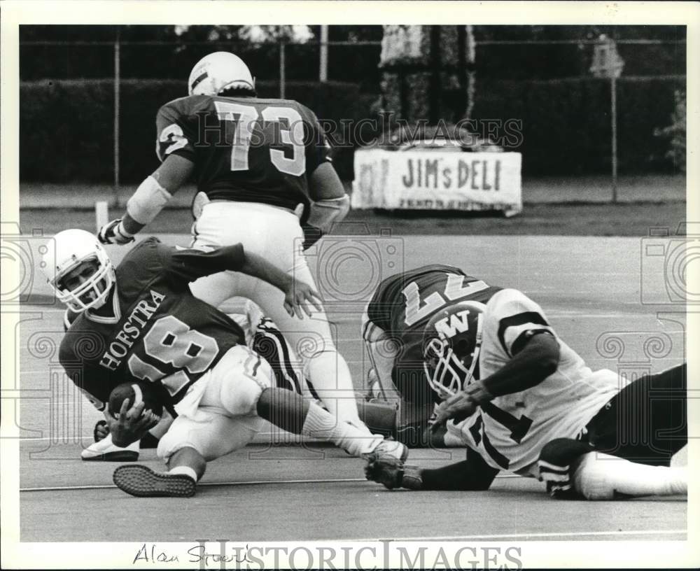 1985 Press Photo Wagner College Football Against Hofstra University - Historic Images
