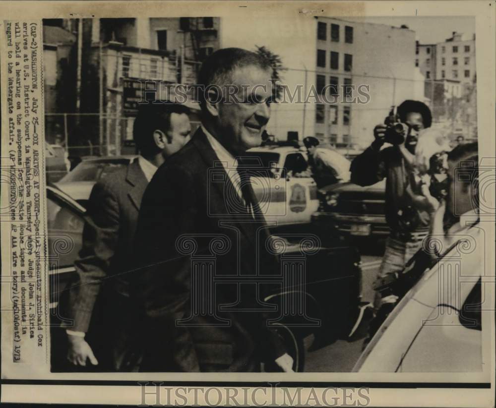 1973 Press Photo Spec Prosecutor Archibald Cox in D.C. for hearing on Watergate - Historic Images