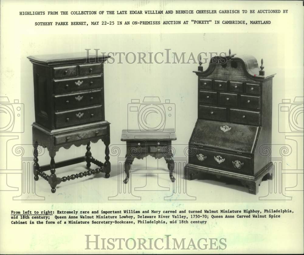 1980 Press Photo Antique Miniature Furniture to be Auctioned by Sotheby's - Historic Images