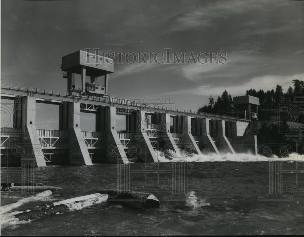 1958 Press Photo Albeni Falls Dam, Pend Oreille River, Northern Idaho. - Historic Images