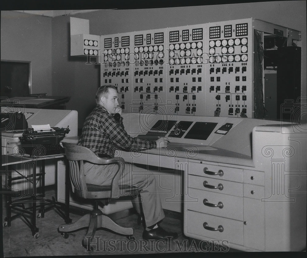 1954 Attendant at Control Room Desk at McNary Dam Historic Images