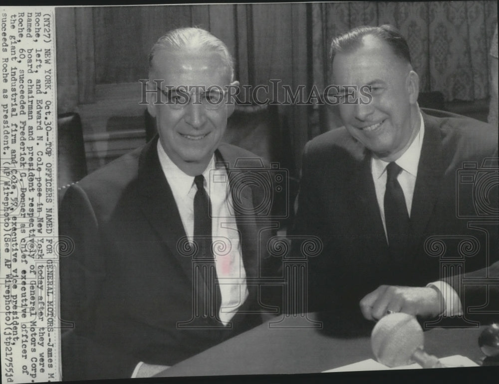 1967 Press Photo James Roche & Edward Cole named Top Officers for General Motors - Historic Images