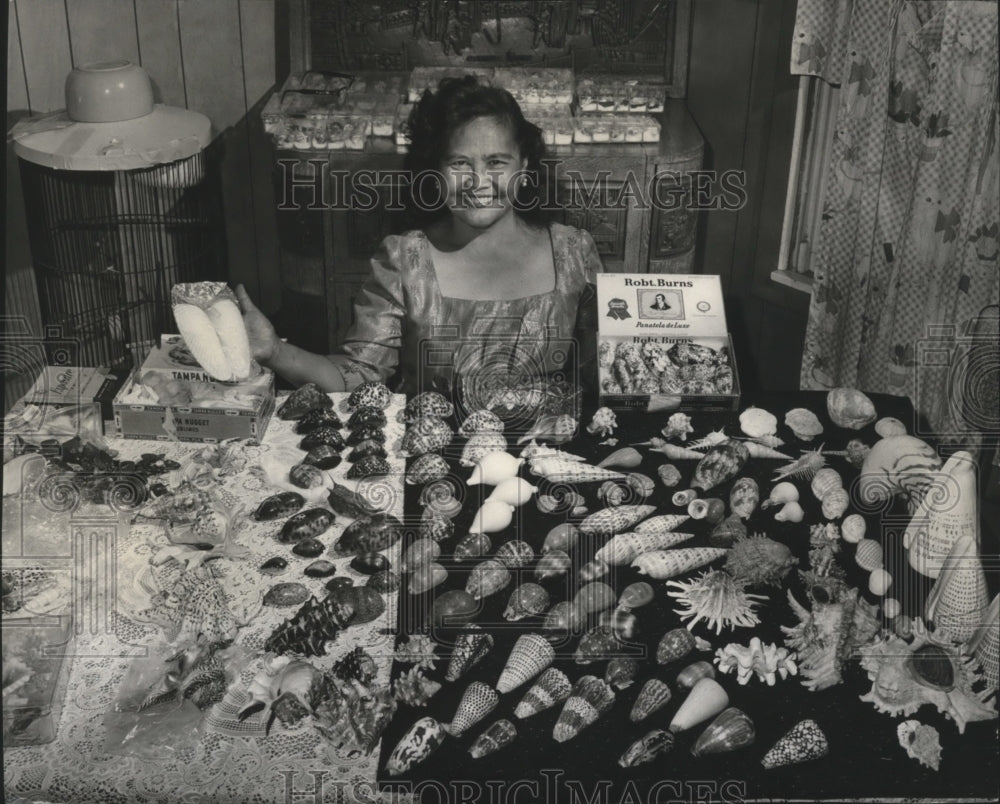 1967 Press Photo Mrs. Thornton Magers shows off her valuable shells collection-Historic Images