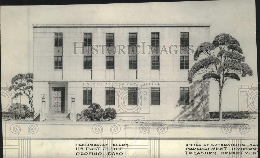 1940 Press Photo Preliminary study, US Post Office, Orofino, Idaho s