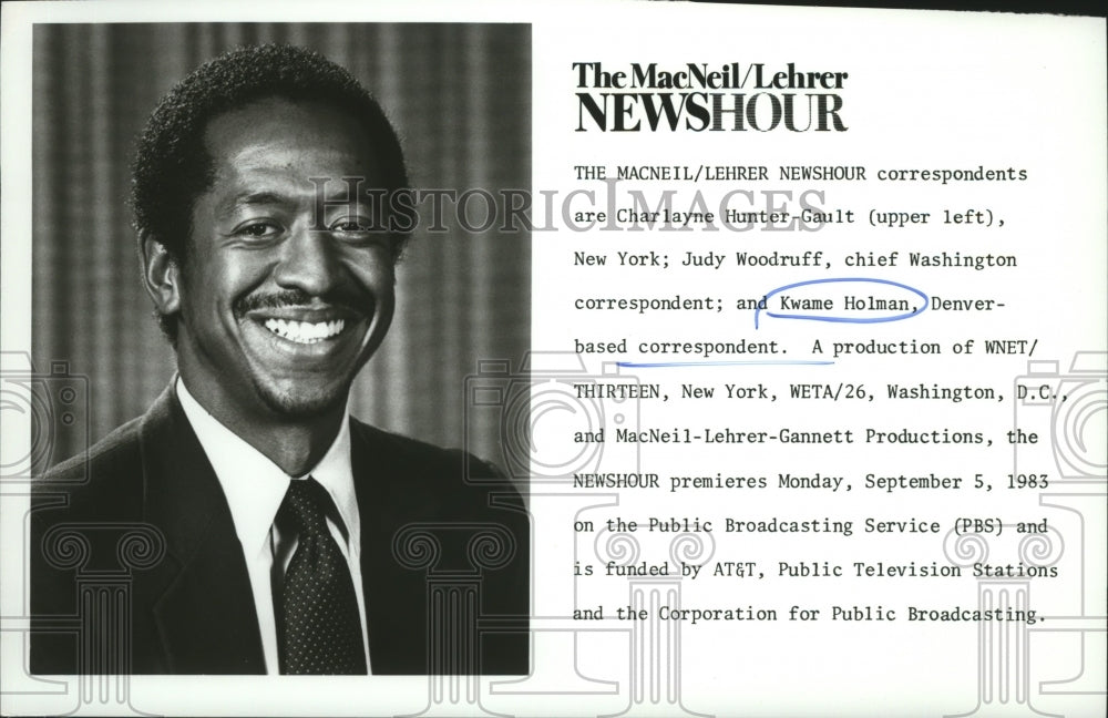 1984 Press Photo Kwame Holman as Macneil/Lehrer Newshour correspondents - Historic Images