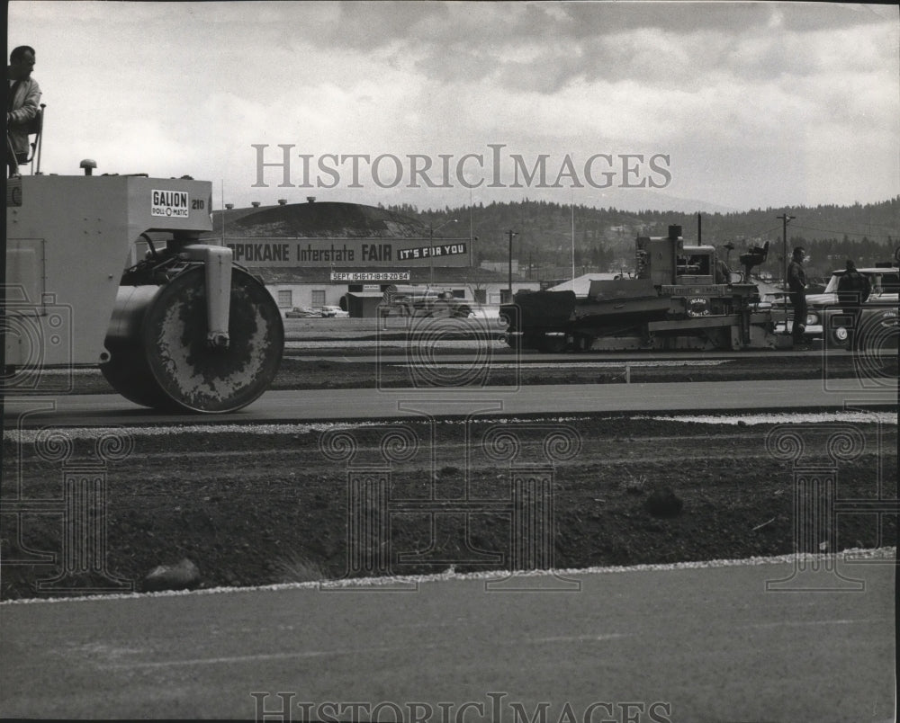 Press Photo Spokane Indians and Interstate Fair&#39;s parking lot being paved - Historic Images