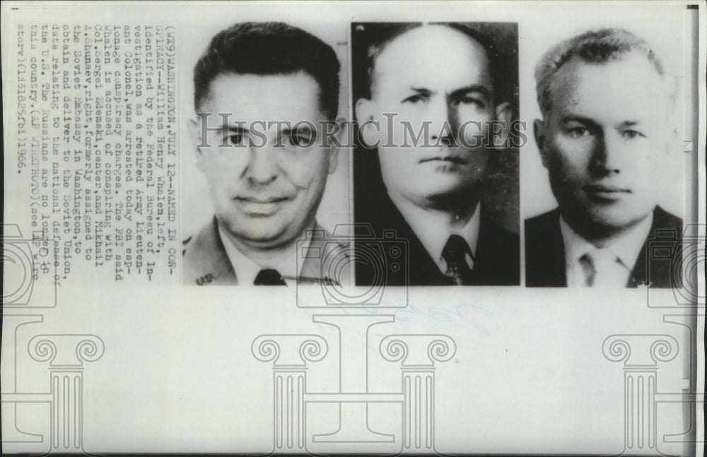 1966 Press Photo Accused of Espionage Col Edemski,Mikhail Shunaev,William Whalen - Historic Images