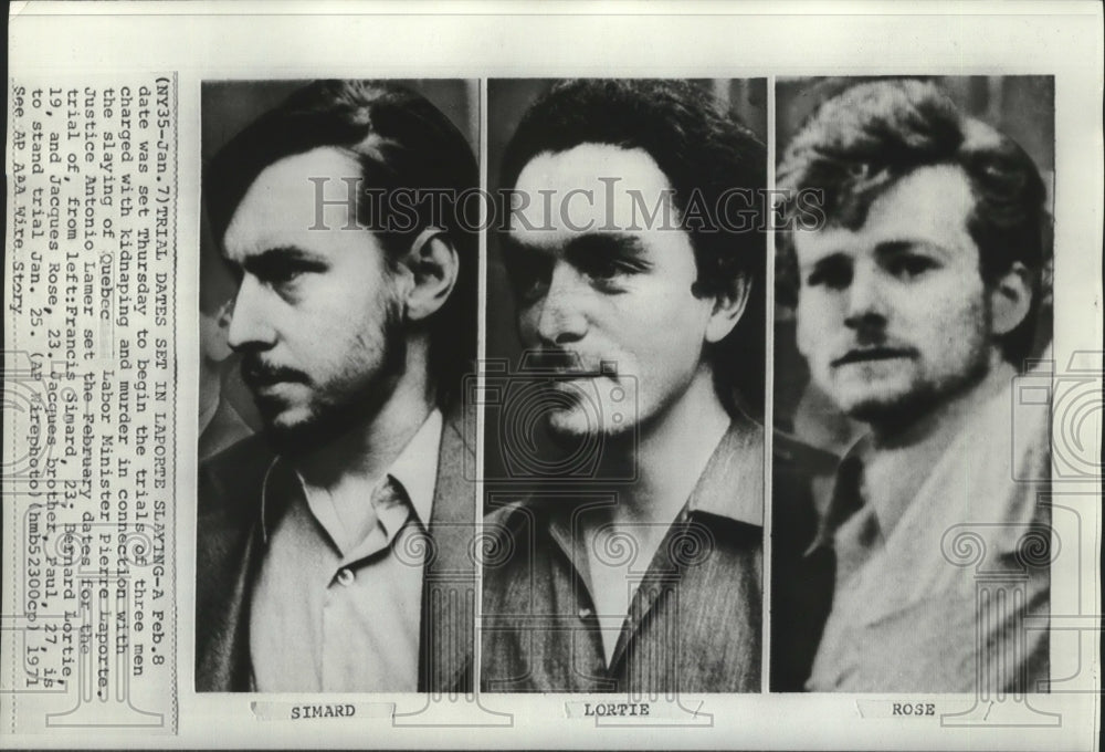 1971 Press Photo Francis Simard, Bernard Lortie, Jacques Rose charged for murder - Historic Images