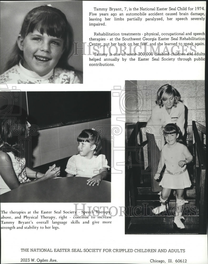 1973 Press Photo Tammy Bryant, National Easter Seal Child, paralyzed by accident - Historic Images
