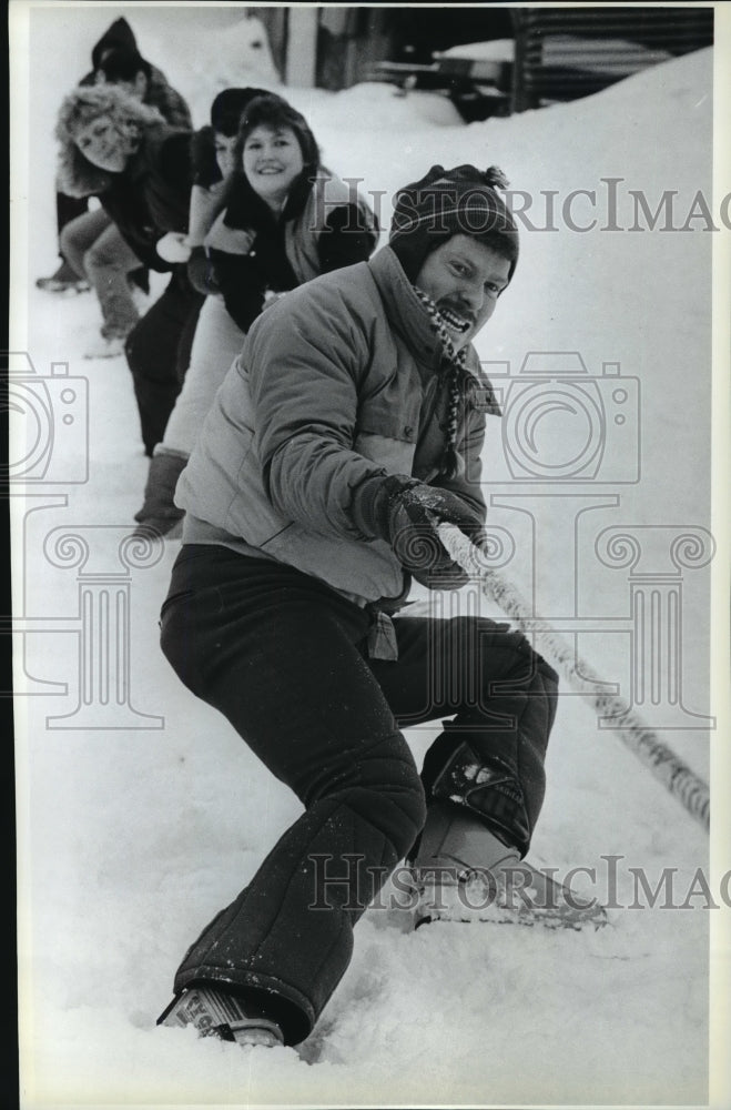 1988 Kellogg Winter Games-Dave Stoddard strains during tug of war-Historic Images