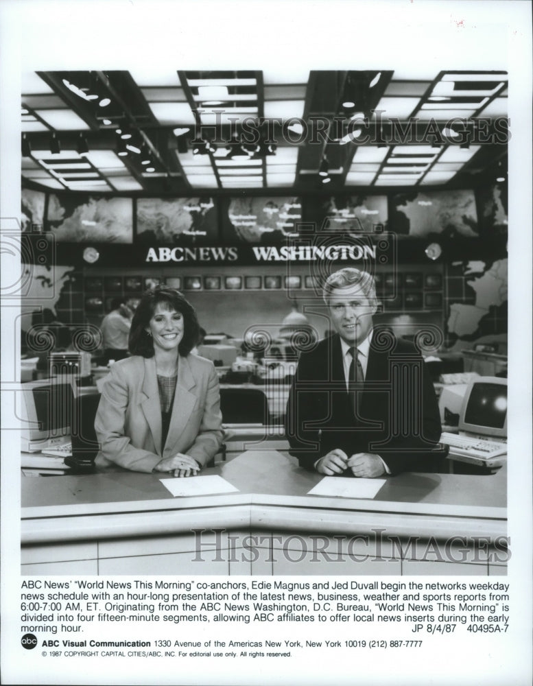 1990 Press Photo World News This Morning co-anchors Edie Magnus and Jed Duvall - Historic Images