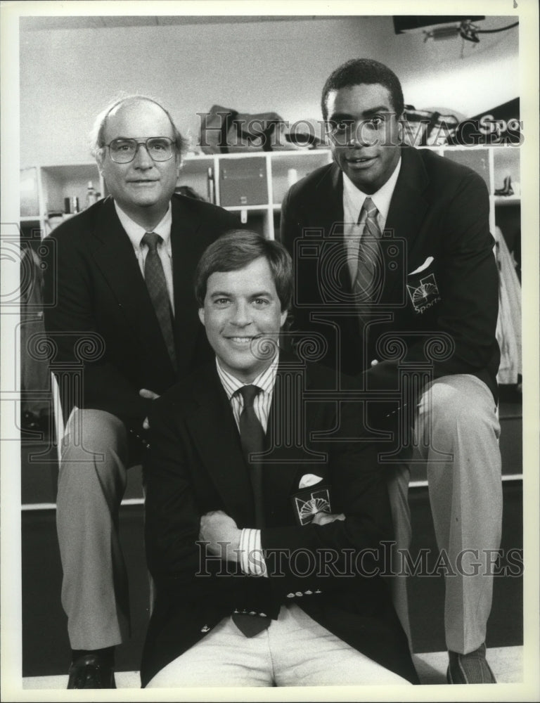 1985 Press Photo NBC's Bob Costas, Pete Axthelm & Ahmad Rashad on "NFL '85" - Historic Images
