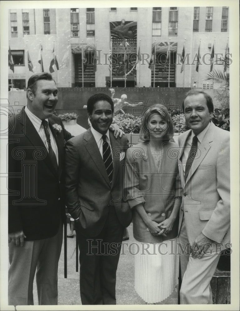 1985 Press Photo NBC News&#39; Today cast-Willard Scott, Bryant Gumbel, Jane Pauley - Historic Images