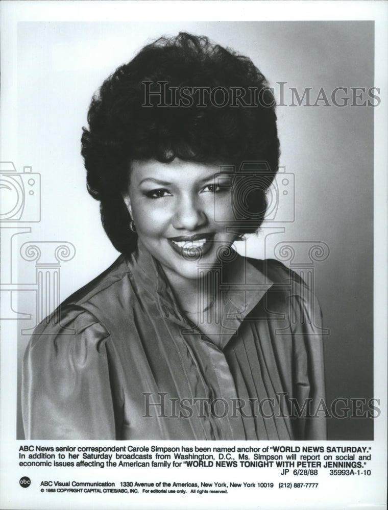 1988 Press Photo World News Saturday anchor Carole Simpson - spa70207 - Historic Images