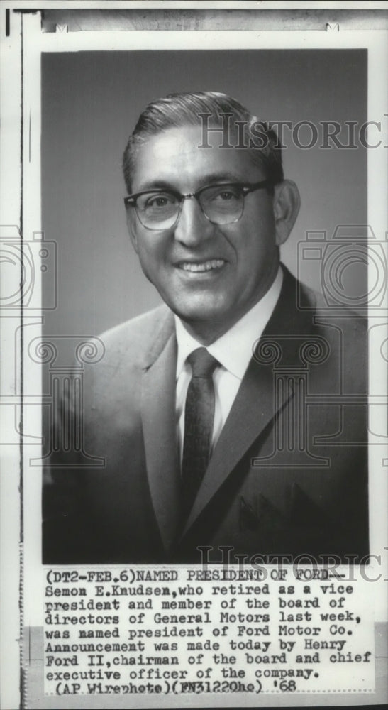 1968 Press Photo Semon E. Knudsen, named president of Ford. - spa70456 - Historic Images