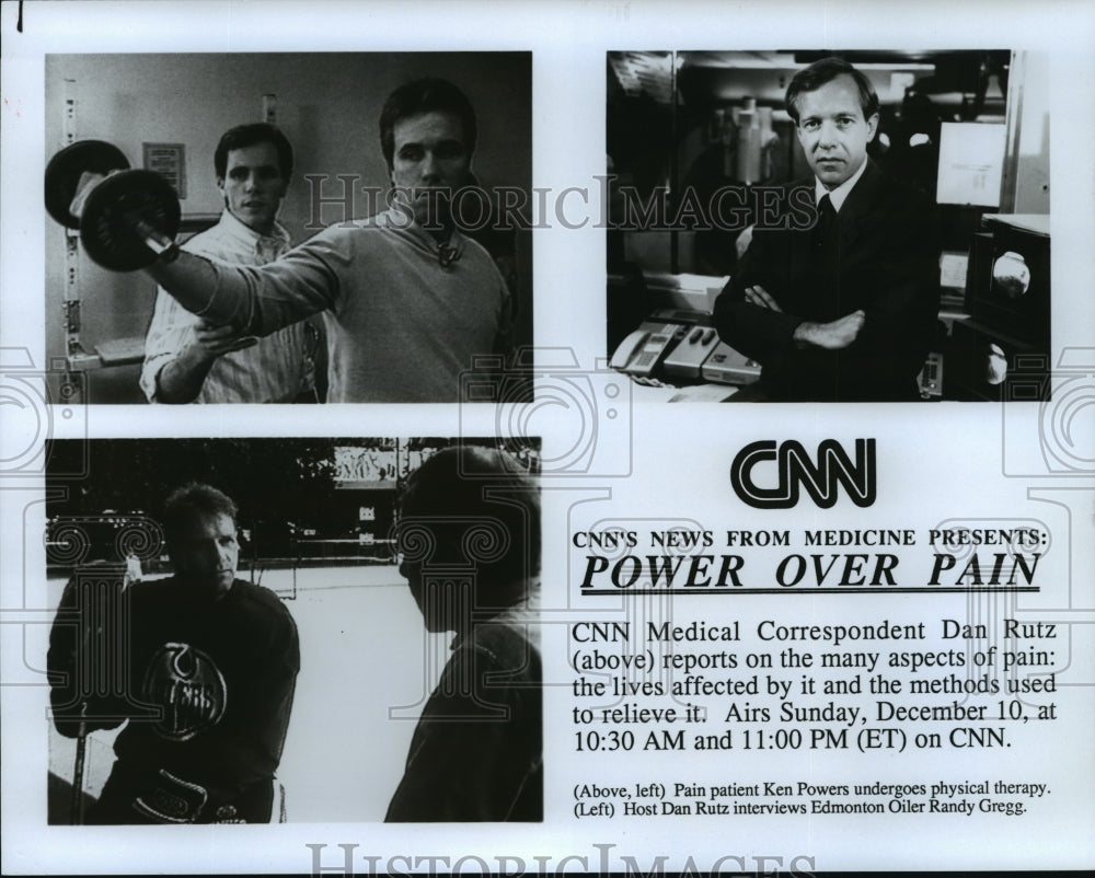 1989 Press Photo News Correspondents-Dan Rutz hosts CNN's Power Over Pain - Historic Images