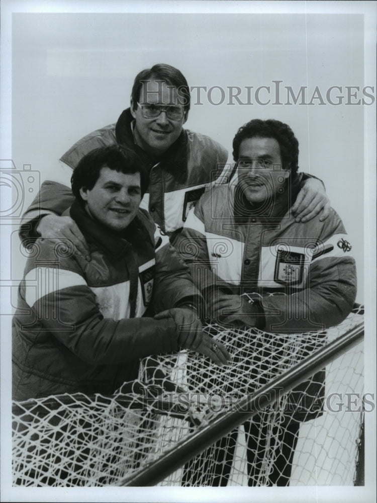 1984 Press Photo 1984 Winter Olympics Commentators Eruzione, Dryden, Michaels - Historic Images