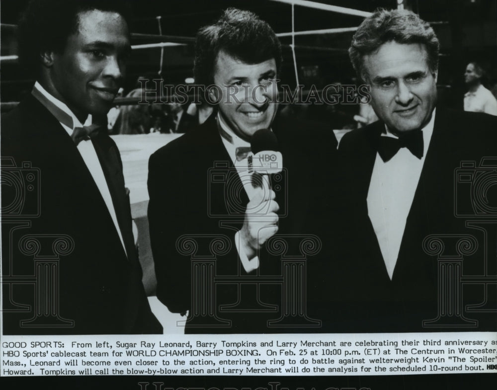 1984 Press Photo Larry Merchant, Barry Tompkins host World Championship Boxing - Historic Images