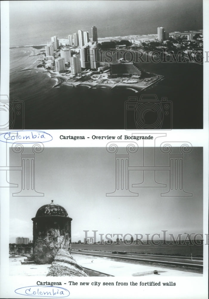 Press Photo Catagena Columbia city views, Bocageande and fortified walls - Historic Images
