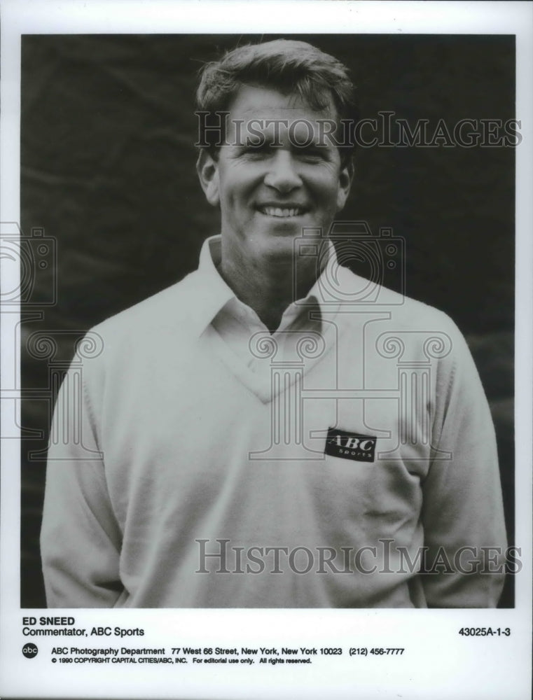 1990 Press Photo Ed Sneed, Commentator, ABC Sports - spa74544 - Historic Images