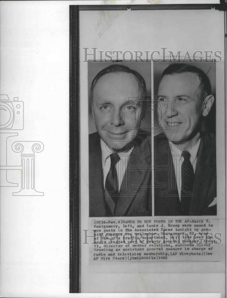 1962 Press Photo Harry T Montgomery and Louis J Kramp named to new posts in AP - Historic Images