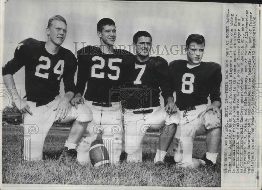 1962 Press Photo St Joseph's High School Football Players - spa74733 - Historic Images