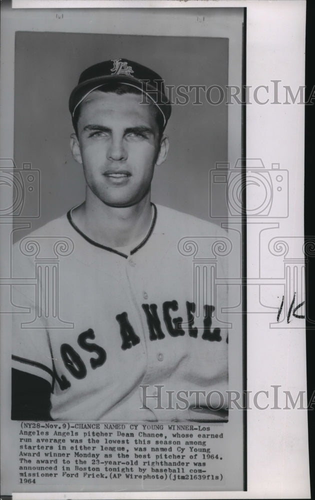 1964 Press Photo Los Angeles Angels pitcher Dean Chance, Cy Young Award winner- Historic Images