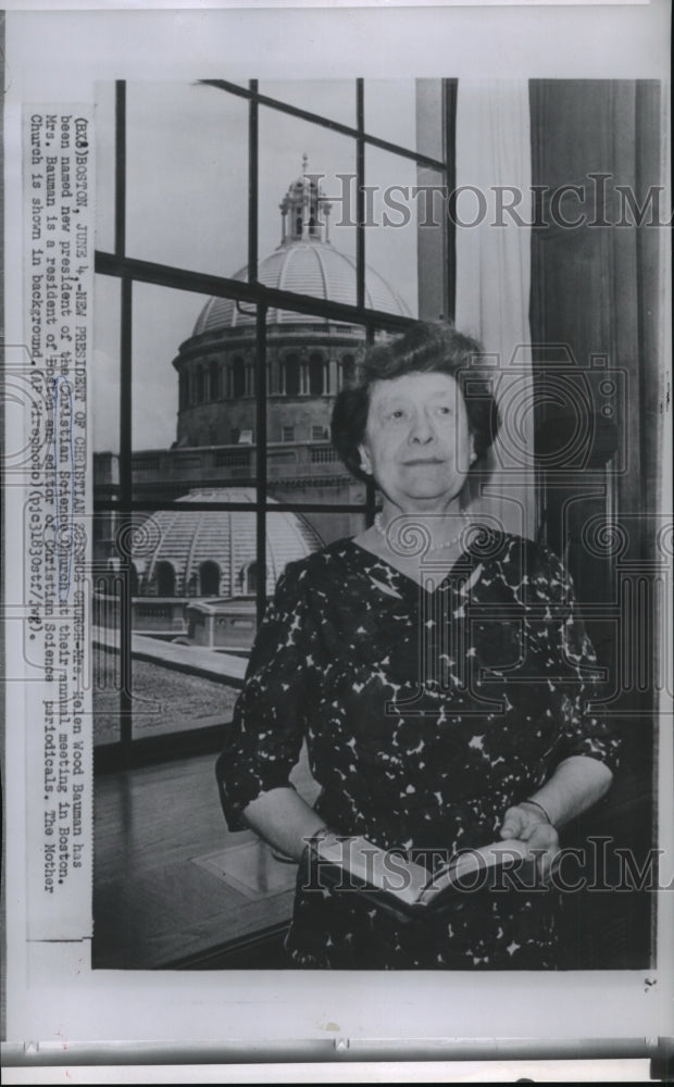 1963 Press Photo Mrs Helen Wood Bauman, Christian Science Church new president - Historic Images