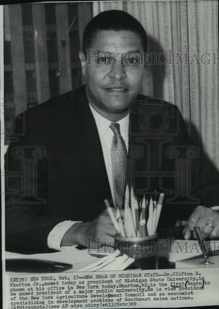 1969 Press Photo Dr. Clifton R. Wharton Jr. named Michigan State Univ