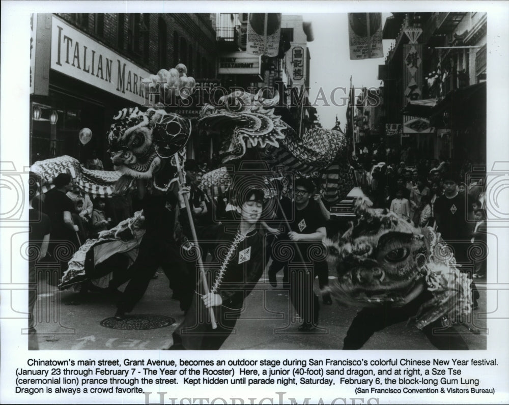 1993 Press Photo Dragon dance during San Francisco&#39;s Chinatown New Year Festival - Historic Images
