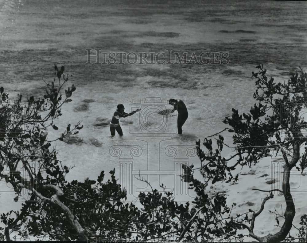 1971 Press Photo Tourists enjoying the pristine beach of the Caribbean - Historic Images