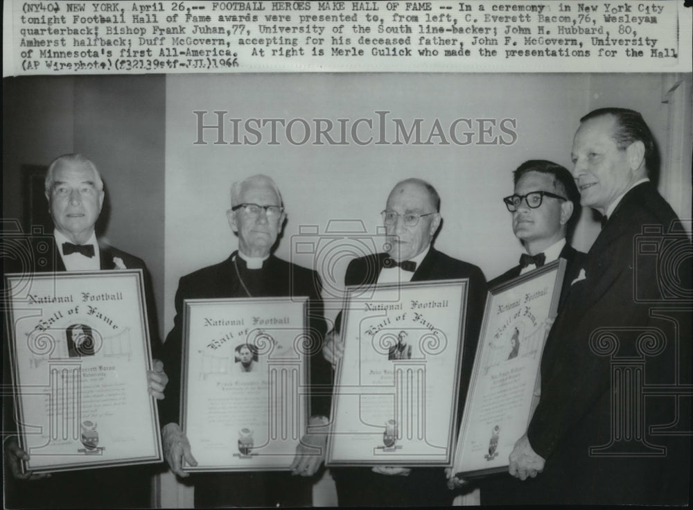 1966 Press Photo Football Hall of Fame awardees- C. Everett Bacon, Frank Juhan - Historic Images