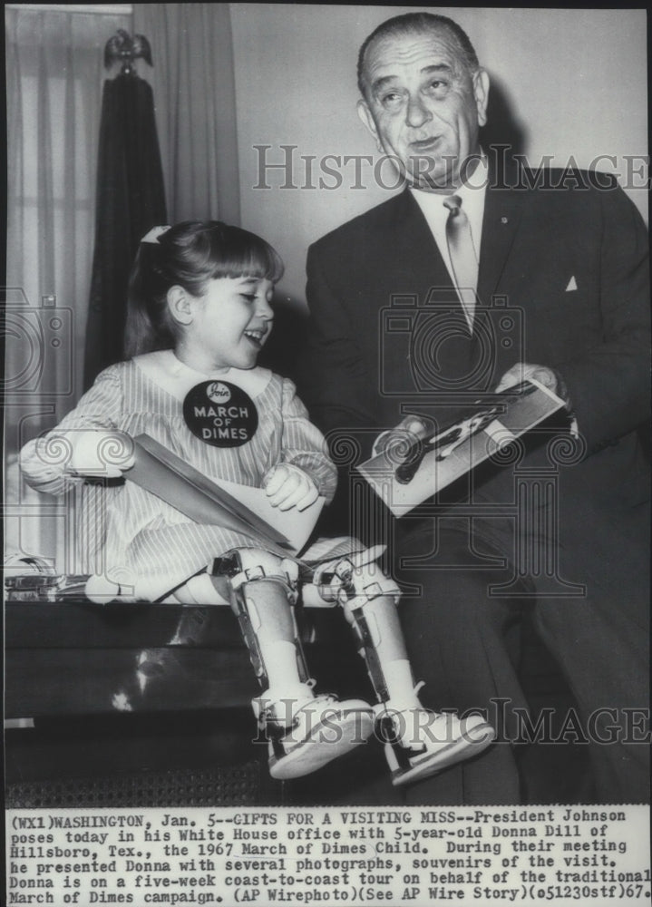 1967 Press Photo Pres Johnson with Donna Dill March of Dimes Child - spa78742 - Historic Images