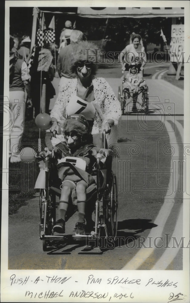 1987 Press Photo Muscular Dystrophy-Pam Spilker, Michael Anderson at Push-A-Thon - Historic Images
