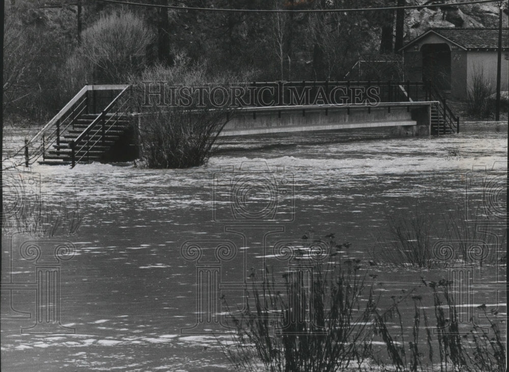 1974 Press Photo Pine River Park flooded by overflown Little Spokane River - Historic Images
