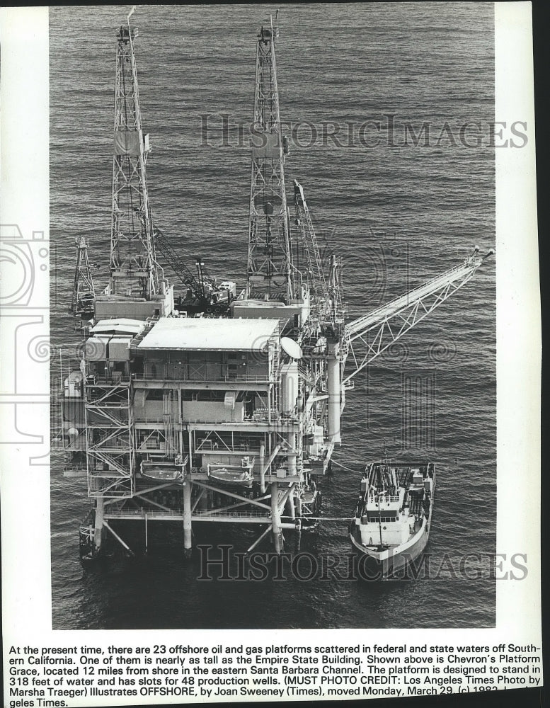 1982 Press Photo Chevron&#39;s Platform Grace, 12 miles from shore of Santa Barbara - Historic Images