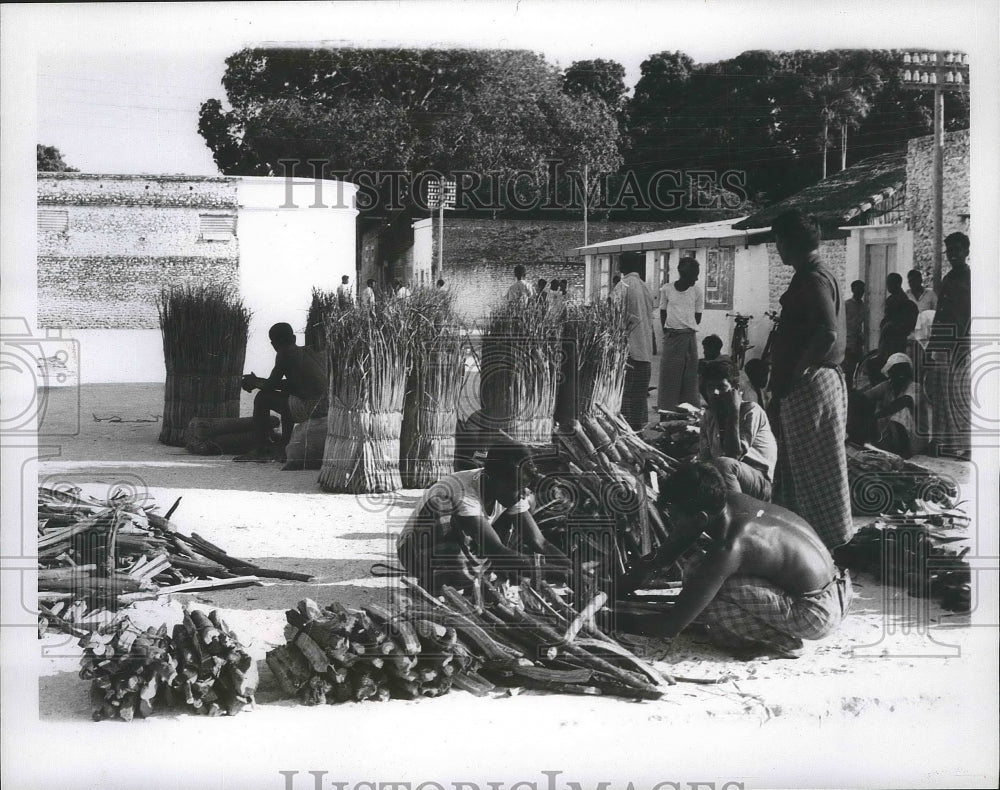 1967 Press Photo Maldivians sell scarce firewood in Male, Maldive Island capital - Historic Images