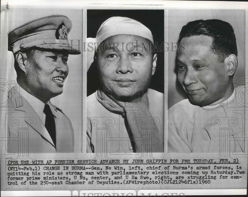 1960 Press Photo Ne Win, Chief of Burma&#39;s armed forces- Quitting Post - Historic Images