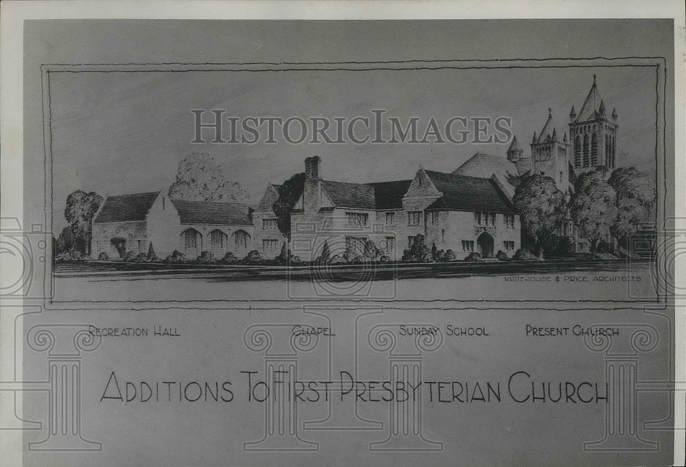 1945 Press Photo Sketch of Additions to First Presbyterian Church - Historic Images