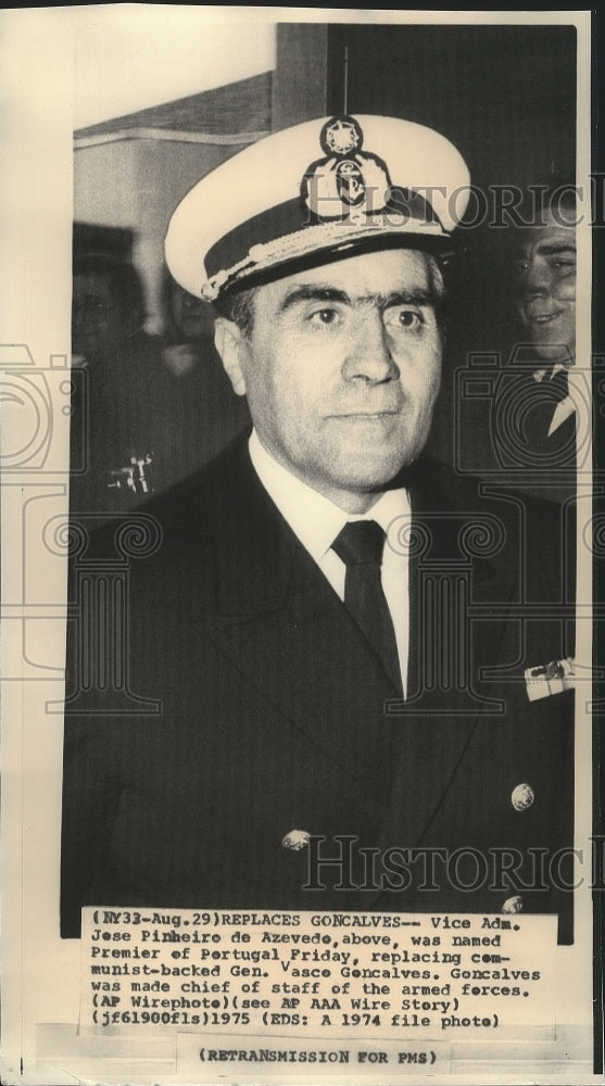 1975 Press Photo Vice Adm Jose Pinheiro de Azevedo Premier of Portugal - Historic Images